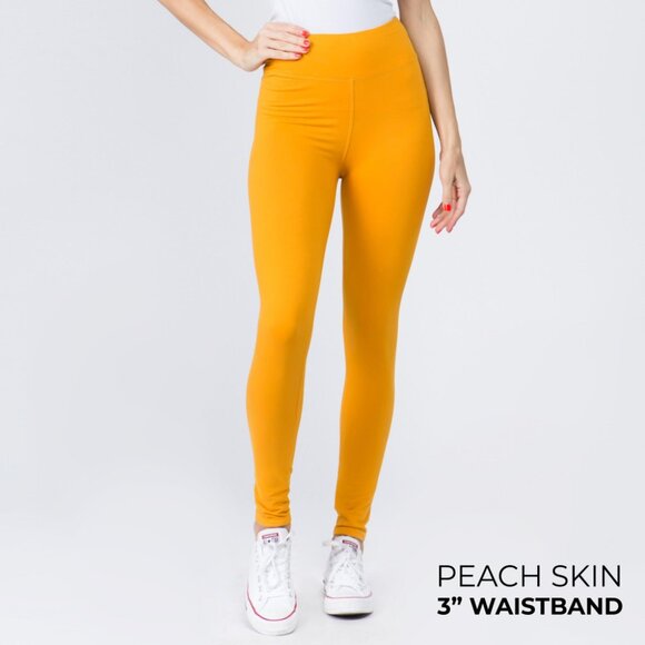 One Blessed Nana Pants - ❤️NWT  BOUTIQUE  MUSTARD COLOR Women's 3" Waistband Solid Peach Skin Leggings